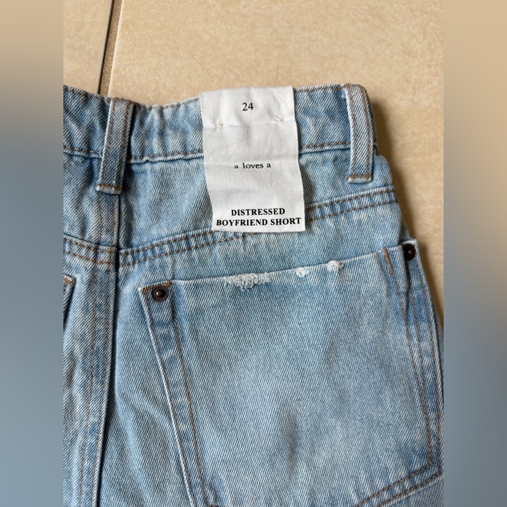 a loves a Women’s 24 Blue Frayed Cut Off Hem Distressed Denim Boyfriend Shorts - Picture 11 of 12